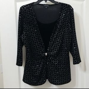 Notations Black Velvet W/Glitter 3/4 Sleeve Top W/ Fa…
